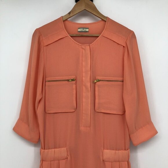 By Malene Birger Peach  Crepe Maryam Dress gold zipper pockets elastic waistband - Picture 7 of 16